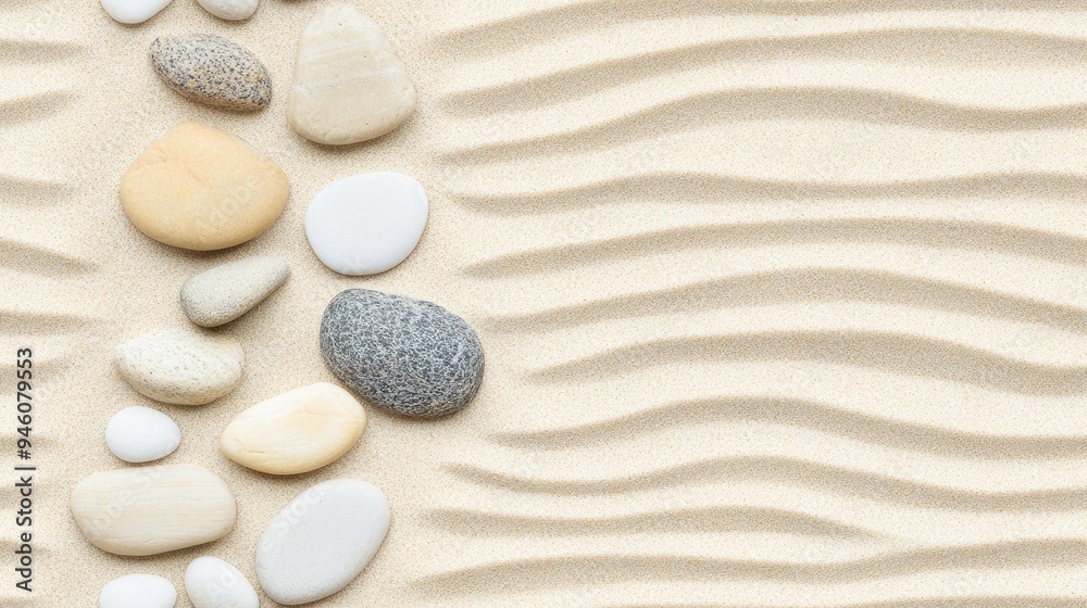 This minimalist Zen garden features raked white stones and wavy lines of sand, creating a calm and peaceful environment perfect for relaxation and meditation SEAMLESS PATTERN This minimalist Zen garden features raked white stones and wavy lines of sand, creating a calm and peaceful environment perfect for relaxation and meditation SEAMLESS PATTERN