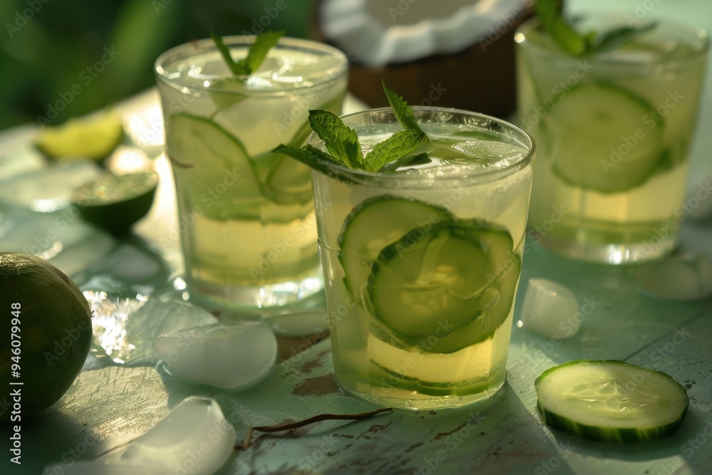Blend of cucumber coconut water and curry leaf Blend of cucumber coconut water and curry leaf
