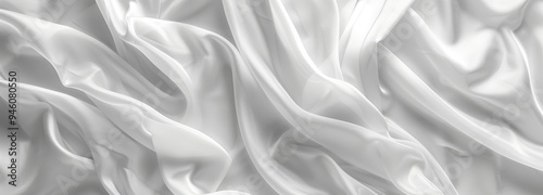 White Silk Fabric with Draped and Folded Texture