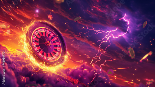 The roullete wheel with lightning electric explosion isolation, Illustration photo