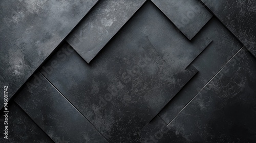 Dark geometric metal background with overlapping panels, industrial abstract texture concept, modern architectural detail in grayscale