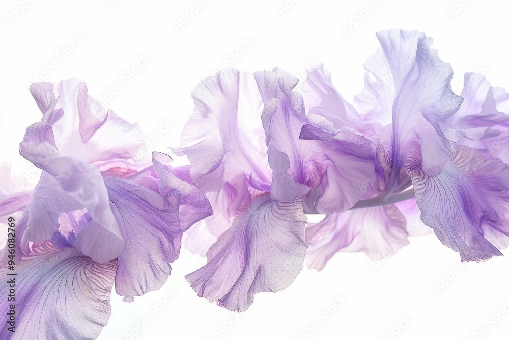 Obraz premium Close up of isolated lilac iris flowers on white background