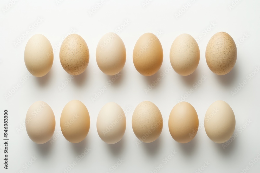 A dozen eggs, showing the variation in shell colour and pattern. A dozen eggs, showing the variation in shell colour and pattern.