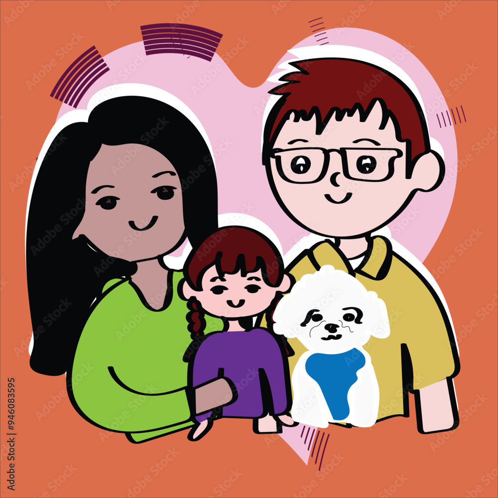 family of four, Cute couple with dog. Vector illustration in cartoon style, A family with a dog. Happy family/Illustration of a happy family family of four, Cute couple with dog. Vector illustration in cartoon style, A family with a dog. Happy family/Illustration of a happy family