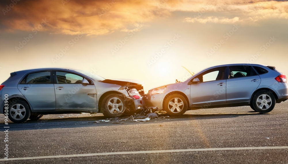 Fototapeta premium Accident between two cars, crashed cars, traffic accident