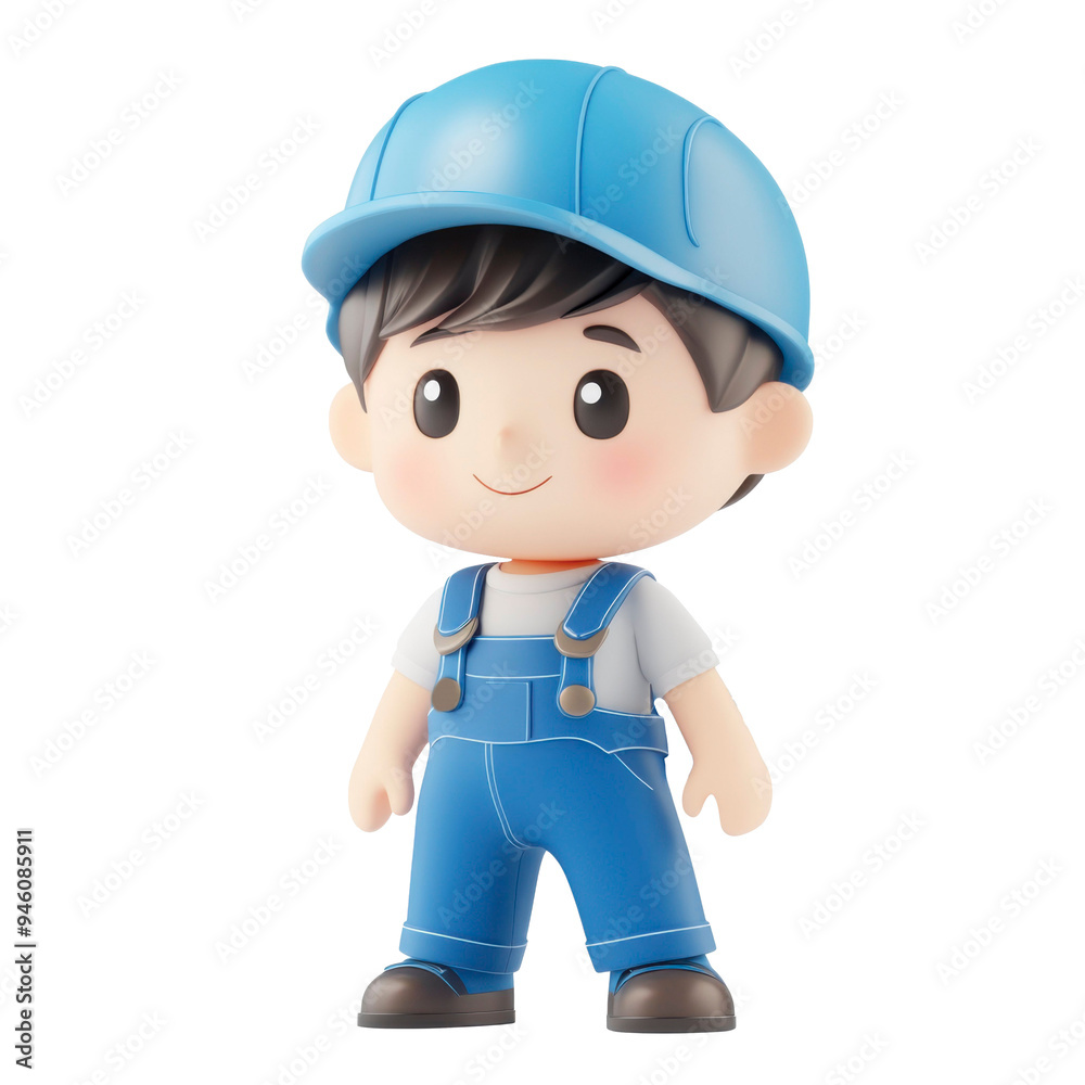 A Smiling Cartoon Boy Wearing Blue Overalls and a Hard Hat A Smiling Cartoon Boy Wearing Blue Overalls and a Hard Hat