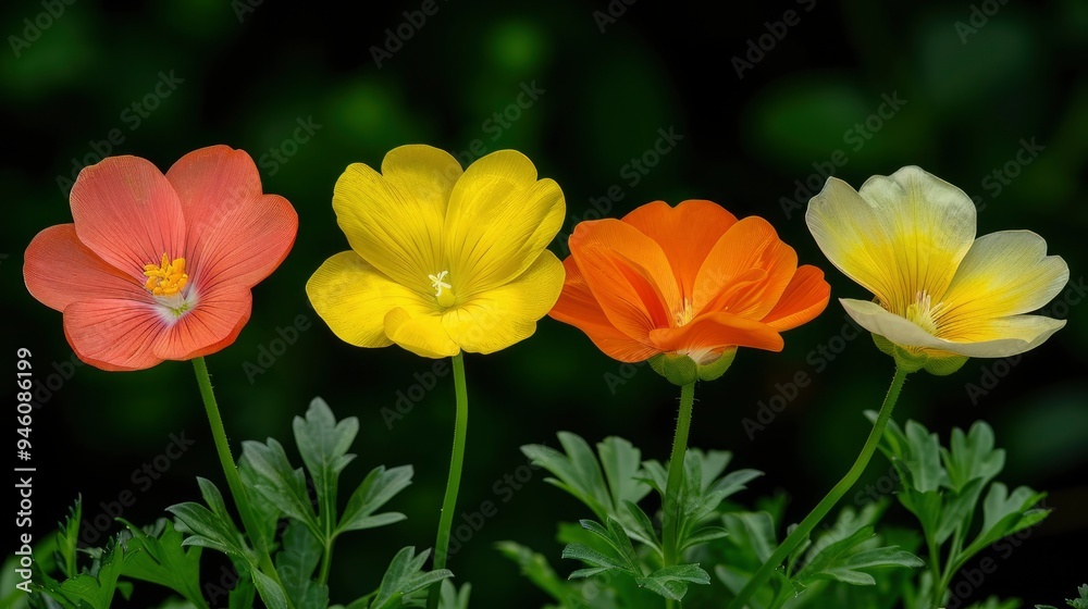 Four Colorful Flowers in a Row Four Colorful Flowers in a Row