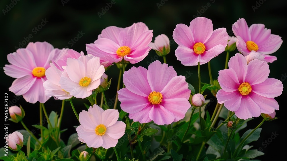 Delicate Pink Cosmos Flowers in Bloom