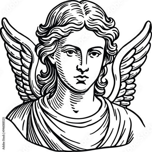 Angel Vintage with flowers engraving style for streetwear and urban style t-shirts design, hoodies vector illustration