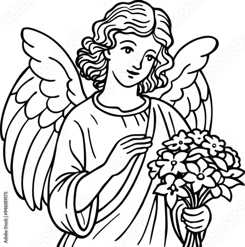 Angel Vintage with flowers engraving style for streetwear and urban style t-shirts design, hoodies vector illustration