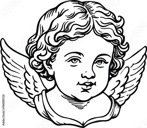 Angel Vintage with flowers engraving style for streetwear and urban style t-shirts design, hoodies vector illustration