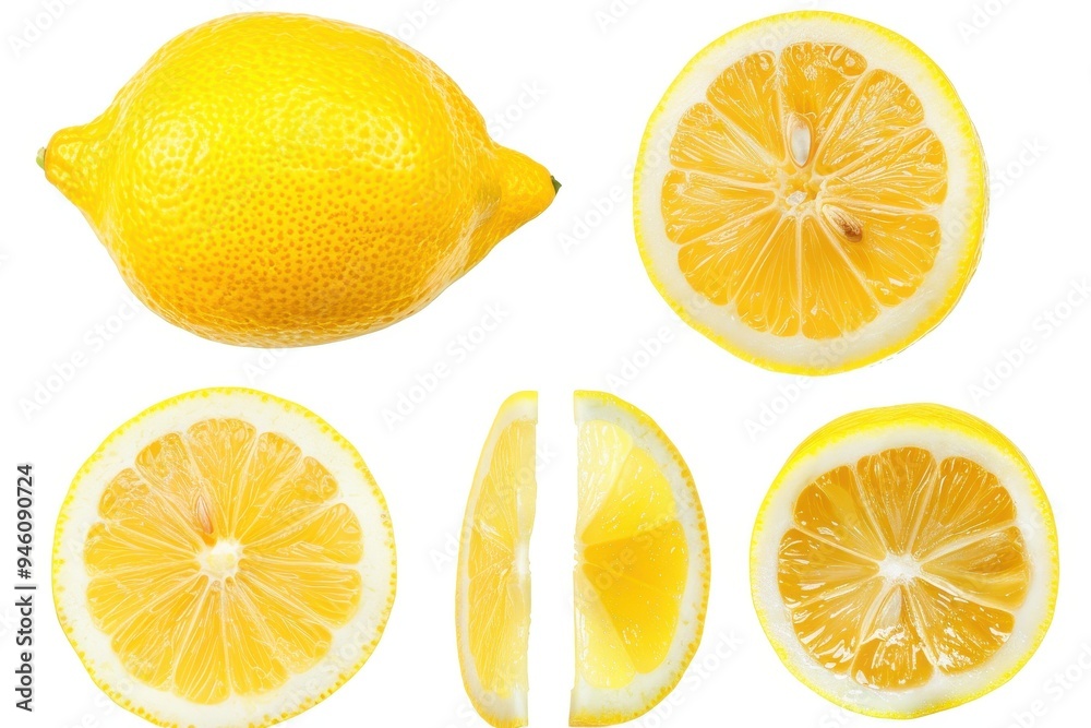 Fresh and juicy lemon sliced and isolated on white background Lemon collection Fresh and juicy lemon sliced and isolated on white background Lemon collection