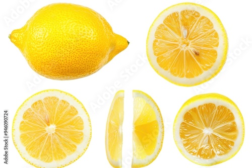 Fresh and juicy lemon sliced and isolated on white background Lemon collection