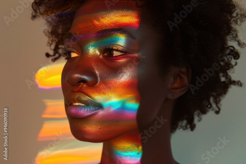 A detailed close up of a womans face adorned with glitter on it