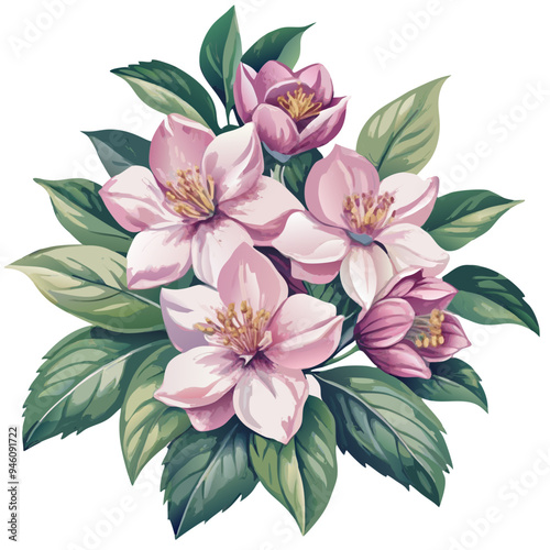 Floral Bouquet of Soft Pink Flowers with Green Leaves