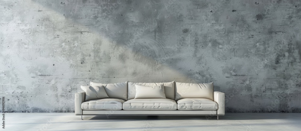 Contemporary sofa in an empty room with a concrete wall. Copy space image. Place for adding text and design Contemporary sofa in an empty room with a concrete wall. Copy space image. Place for adding text and design