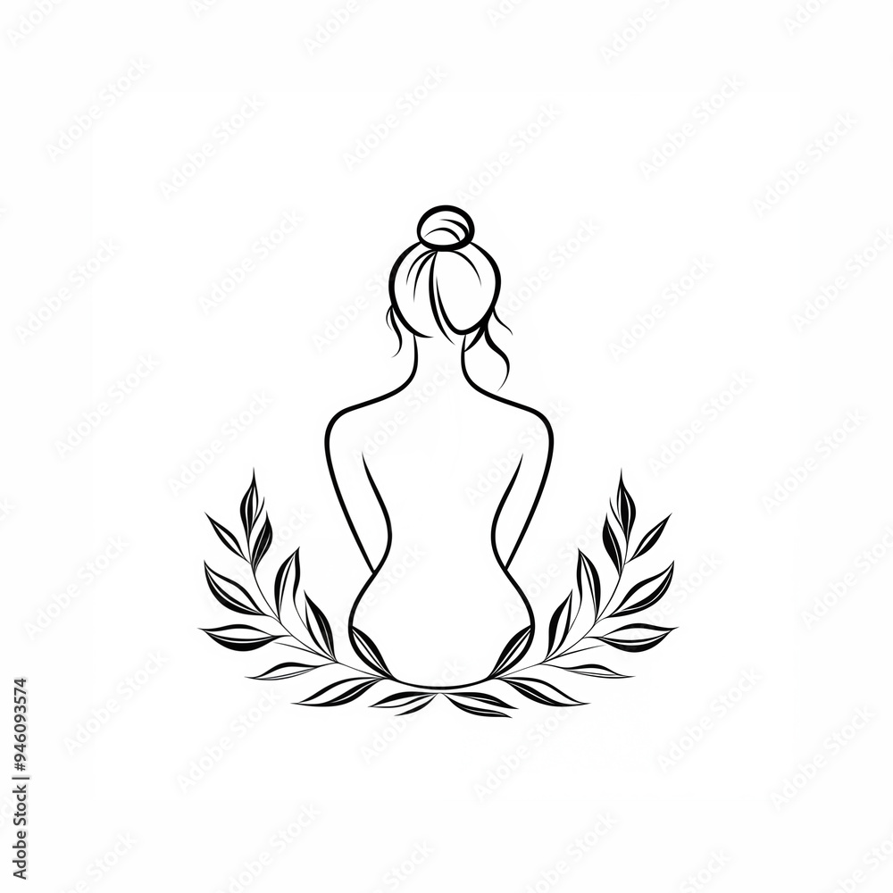 Φωτογραφία Minimalist logo of a girl sitting with her back to the ground with leaves