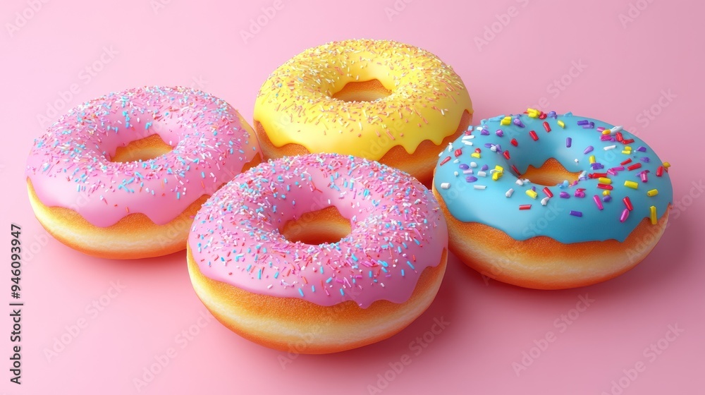 Colorful Donuts on Pink Background