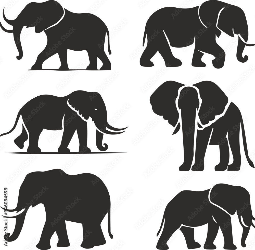 Naklejka premium Elephant Silhouette Wild Animal Illustration Design Vector Collection