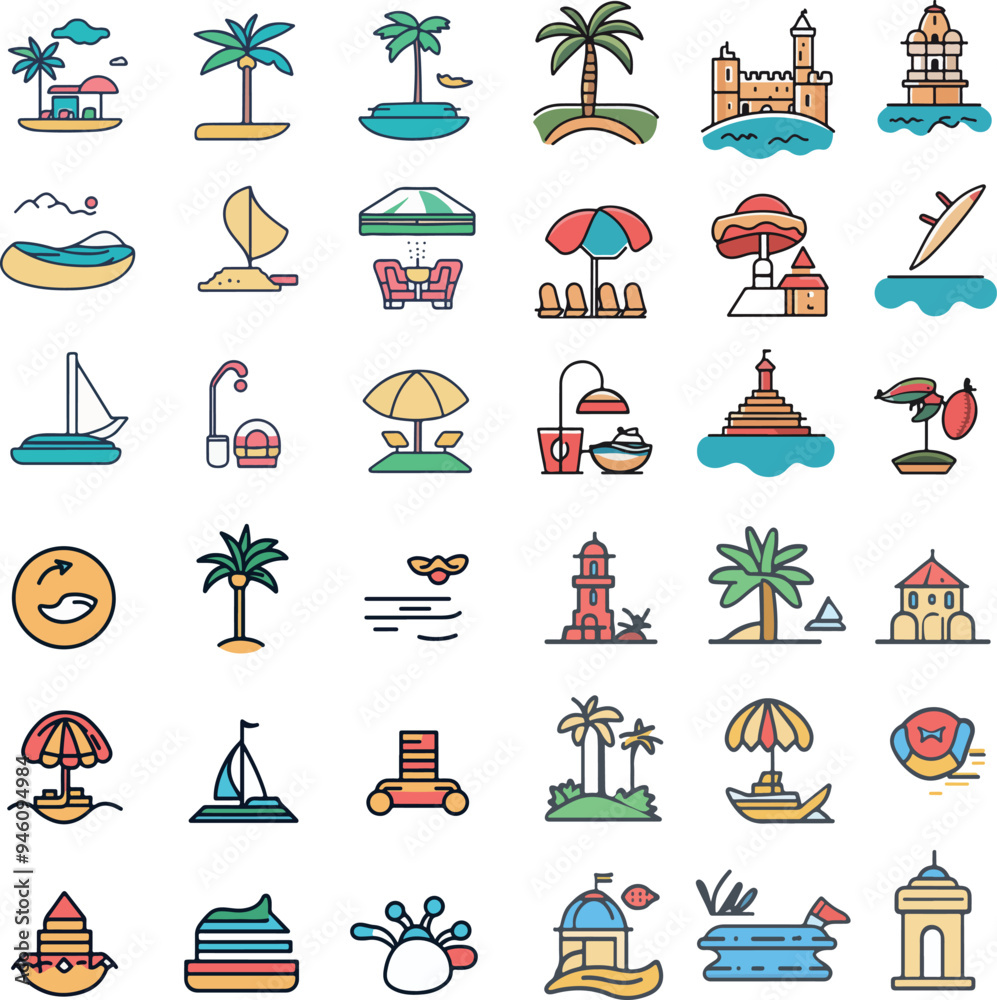 Beach Vacation Icon Set Beach Vacation Icon Set