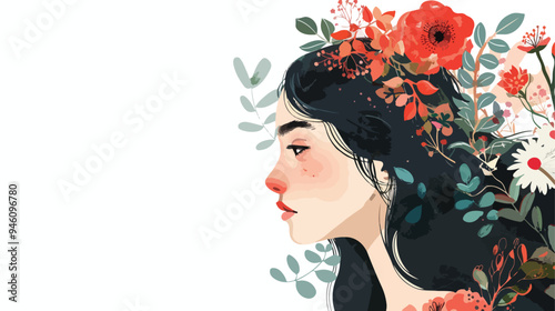Empowerment and self-assurance of a young woman depicted in a mixed media flat vector illustration
