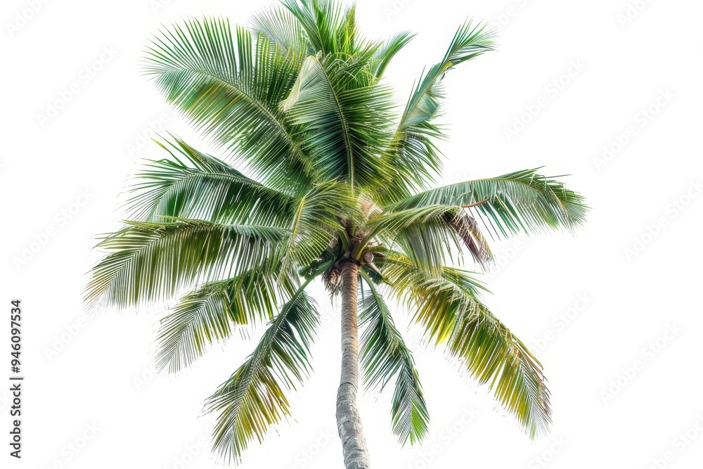 Lone coconut palm on white backdrop Lone coconut palm on white backdrop