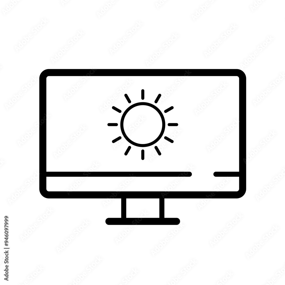 Monitor with sun symbol, screen brightness setting - vector icon Monitor with sun symbol, screen brightness setting - vector icon