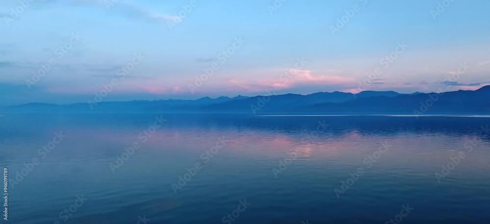 custom made wallpaper toronto digitalSilhouette of mountains near lake at evening with pink clouds and sky
