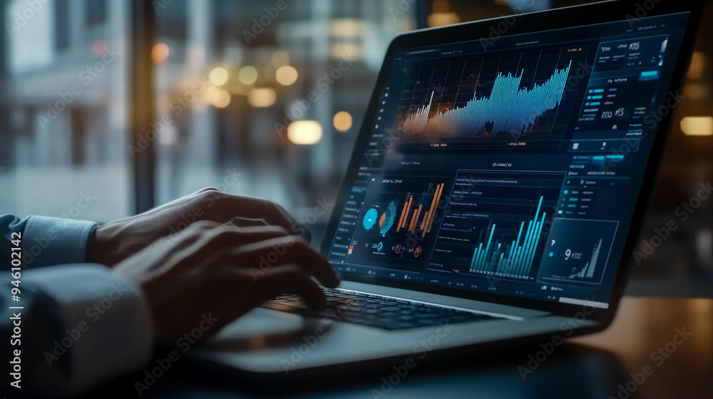 A person using their laptop to view an interactive graph of sales data A person using their laptop to view an interactive graph of sales data