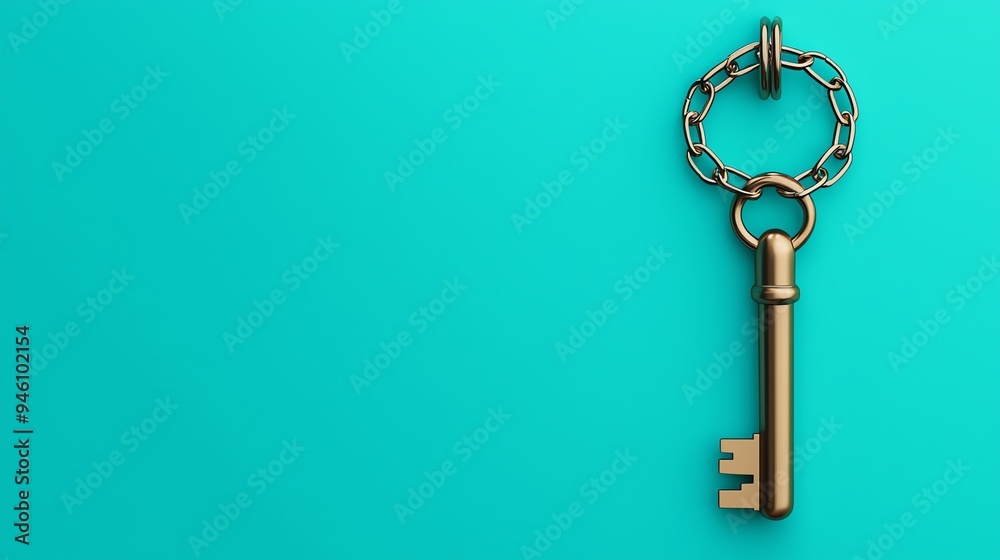 Key with chains, concept of restriction, flat design illustration