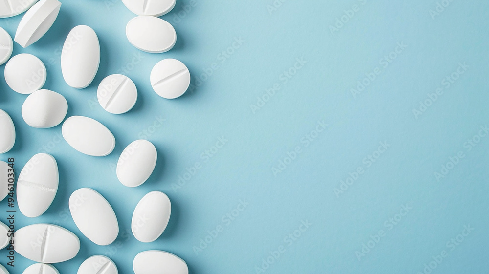 White Pills on blue Background White Pills on blue Background