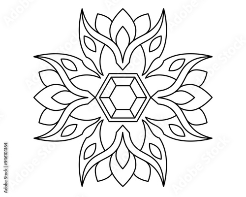 Precious stone in a frame of plants, decorative element - vector linear picture for coloring in a magical, elven style. Outline. Plant fragment for creating ornaments, template for creativity.
