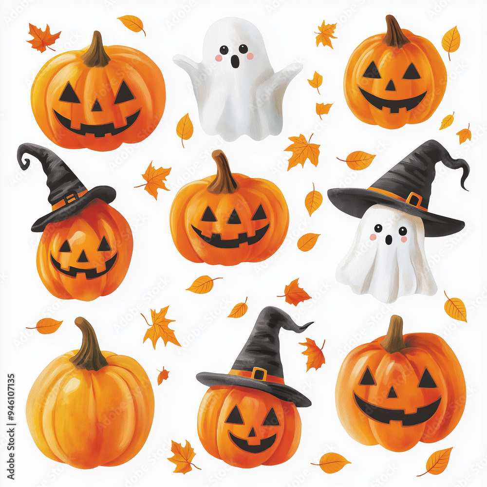 Funny Halloween set on a white background