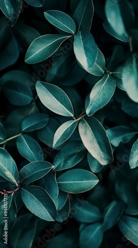 A close-up of lush green leaves creating a serene, natural backdrop.