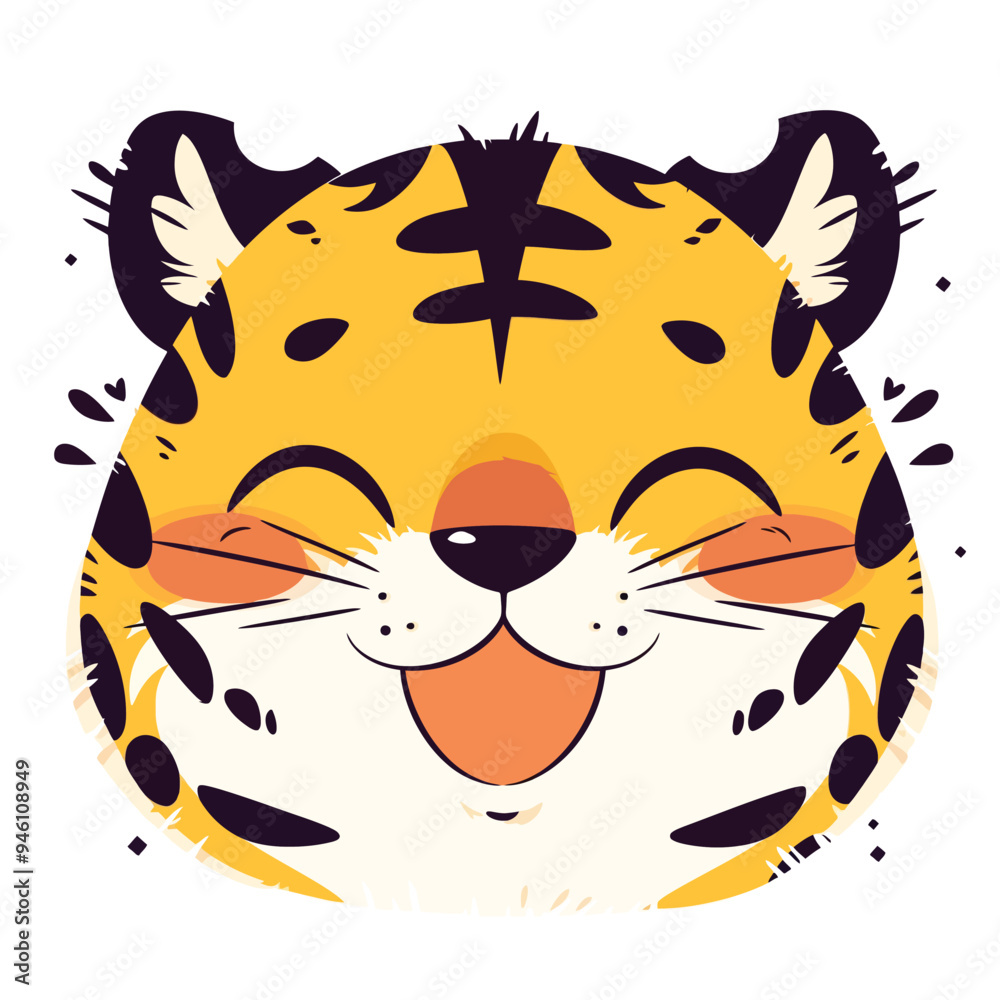Cute tiger face, a simple flat illustration style with bright colors and a white background Cute tiger face, a simple flat illustration style with bright colors and a white background