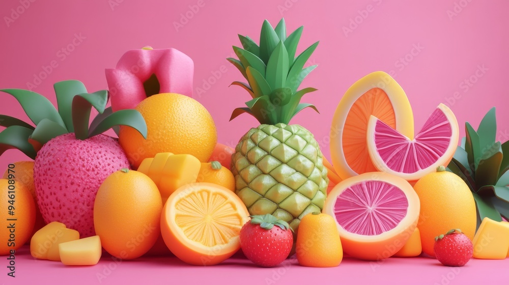 Pink & Orange Fruit Still Life Pink & Orange Fruit Still Life