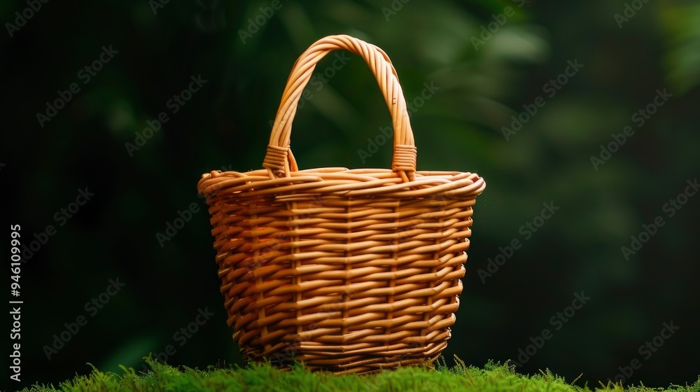 Wicker Basket on Green Moss Wicker Basket on Green Moss