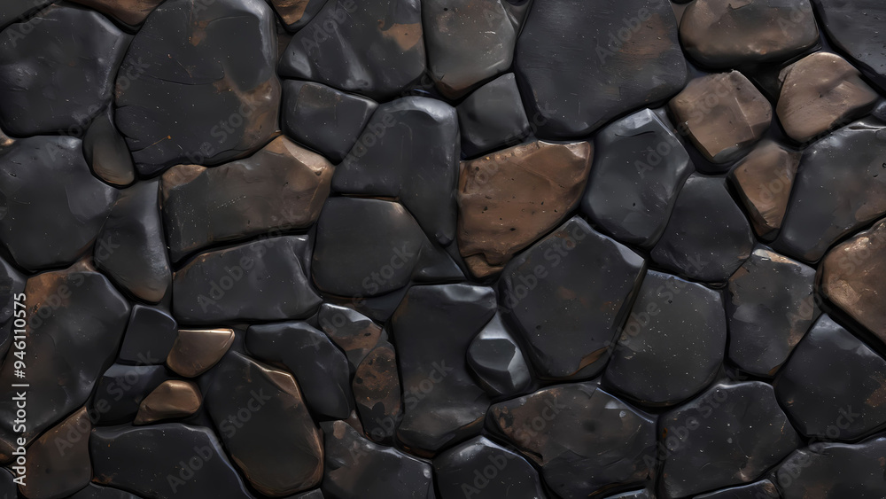 Close-up of a masonry wall with a brown and black pattern on the surface and a black background Close-up of a masonry wall with a brown and black pattern on the surface and a black background