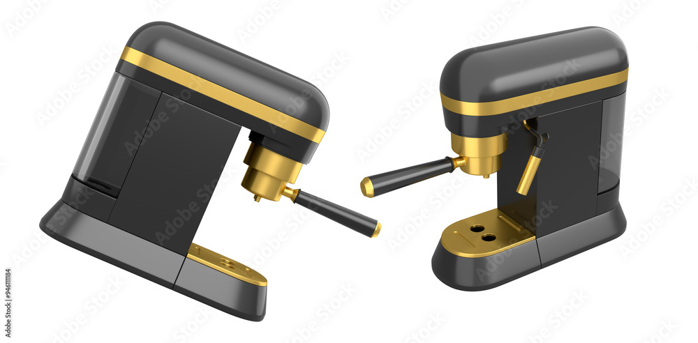 Set of espresso coffee machine with a horn on white background. 3d render of coffee pot for making latte coffee Set of espresso coffee machine with a horn on white background. 3d render of coffee pot for making latte coffee