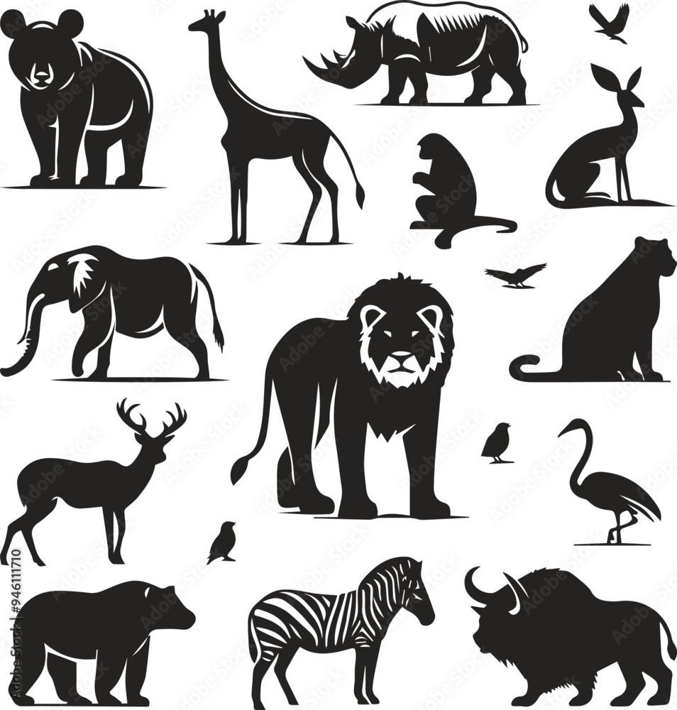 Wildlife Animal Silhouette Illustration Design Vector Collection Wildlife Animal Silhouette Illustration Design Vector Collection