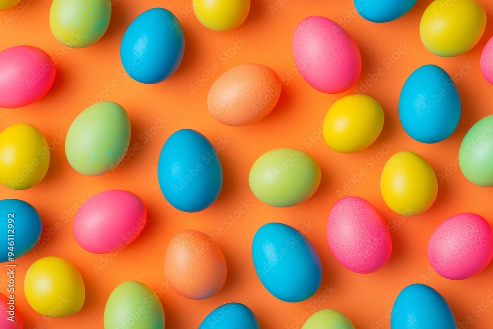 Celebration of Easter with colorful easter eggs on a colorful background Celebration of Easter with colorful easter eggs on a colorful background