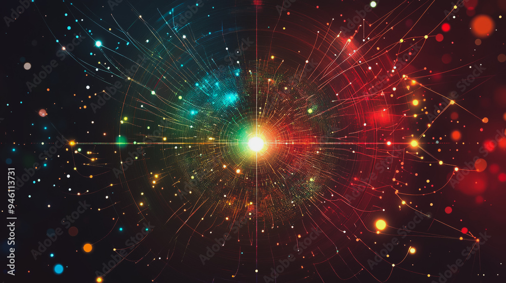 Fototapeta premium Abstract light explosion and network points, dot, earth's surface, digital background Innovation network points Earth's surface wave background digital wave information technology background