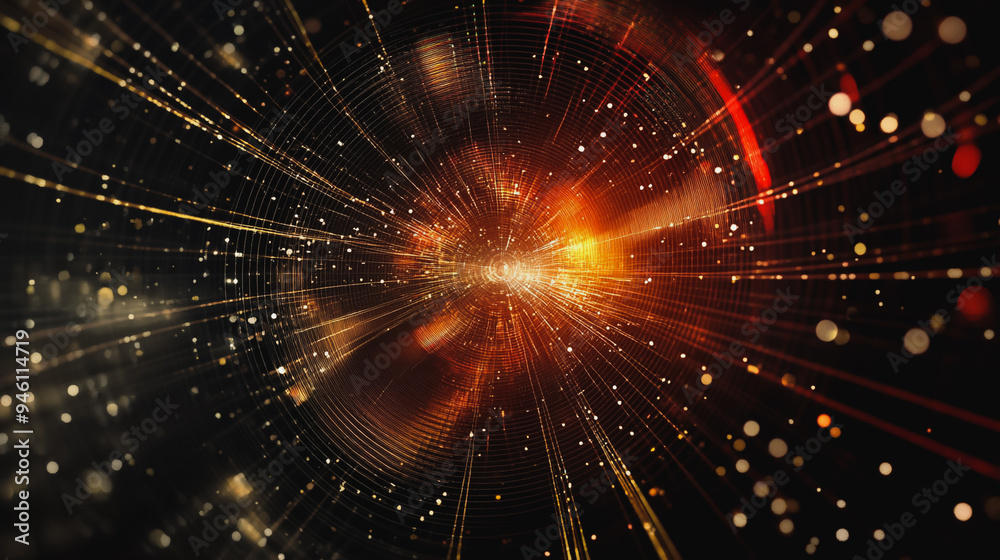 Naklejka premium Abstract light explosion and network points, dot, earth's surface, digital background Innovation network points Earth's surface wave background digital wave information technology background