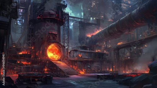 Industrial Inferno: A Glowing Furnace in a Steel Mill