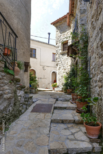 A street in Sasso di Castalda, a village in Basilicata, Italy
