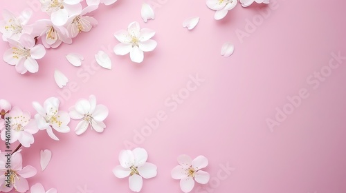 White minimalist romantic flower background. A serene and elegant display of delicate blooms against a pure white backdrop. Symbolizing simplicity and beauty.