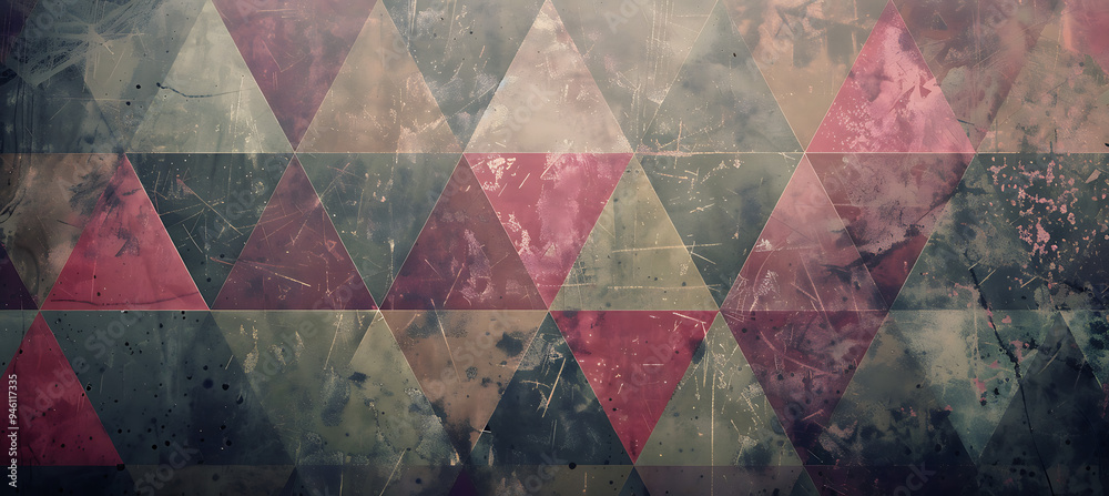 Green, Beige, and Red Diamond Shaped Triangles Featured on an Abstract Backdrop Green, Beige, and Red Diamond Shaped Triangles Featured on an Abstract Backdrop