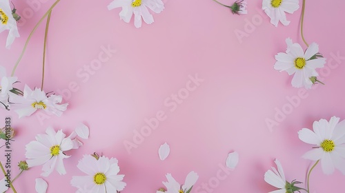 White minimalist romantic flower background. A serene and elegant display of delicate blooms against a pure white backdrop. Symbolizing simplicity and beauty.