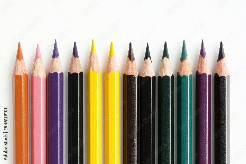 A selection of colored pencils, a traditional art medium. A selection of colored pencils, a traditional art medium.