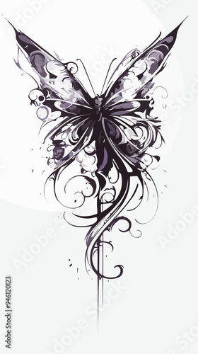 Black Symmetric Butterfly Tattoo - Vector Design on White Background